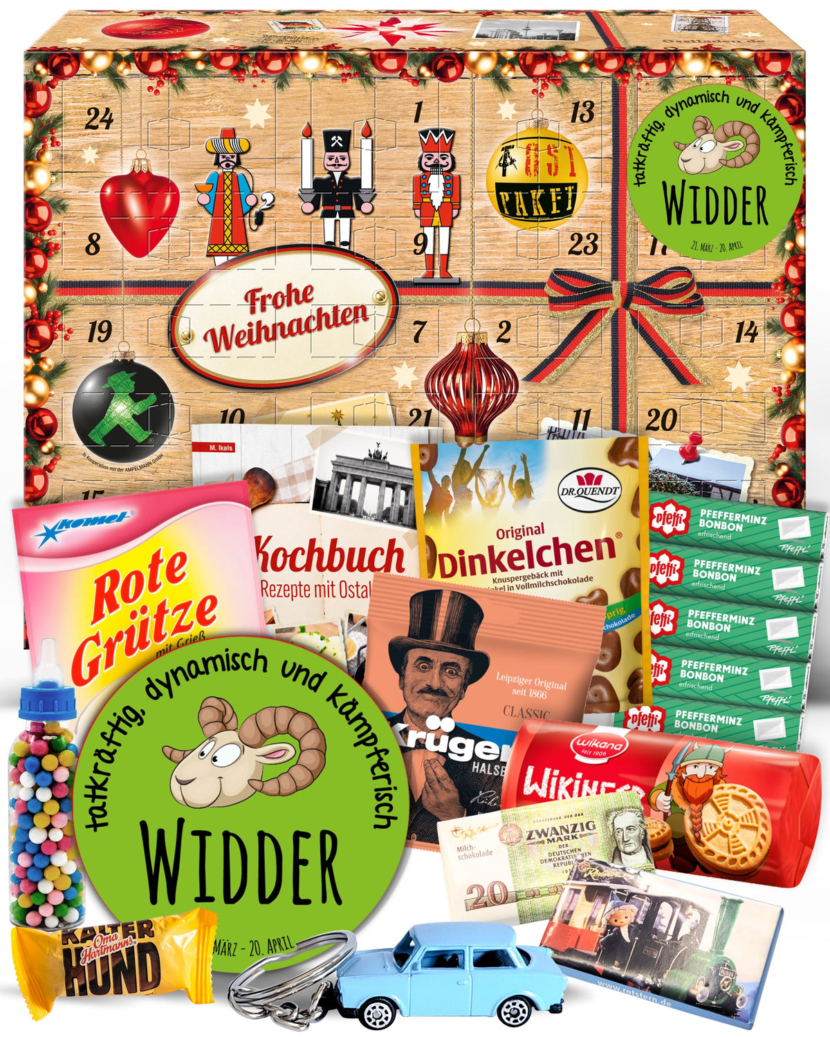 Sternzeichen Widder - Adventskalender DDR 2025 mit Kultartikeln von Zetti, Dr. Quendt, Komet & Pfeffi – 24 nostalgische Überraschungen für Ostalgie-Fans