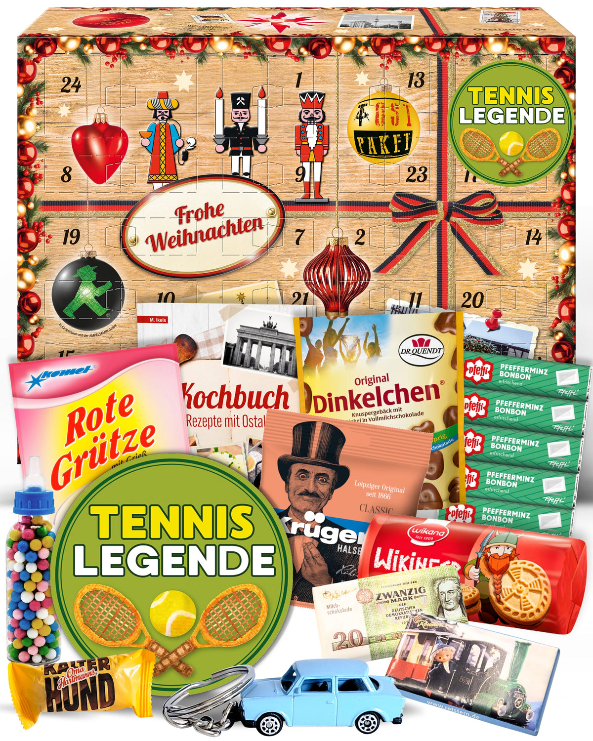 Tennis Megende - Ostalgie Adventskalender 2026 – 24 Erinnerungen & Kultprodukte mit Marken wie Viba, Halloren, Zetti, Komet & Pfeffi