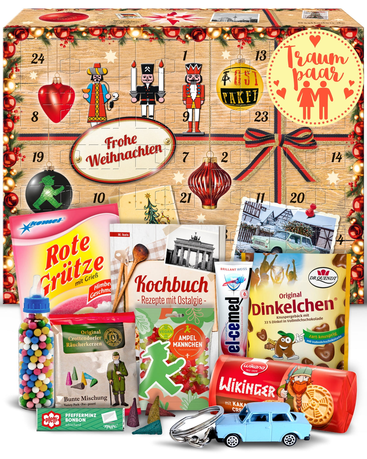 Traumpaar - Ostalgie Adventskalender 2026 – 24 Erinnerungen & Kultprodukte mit Marken wie Viba, Halloren, Zetti, Komet & Pfeffi