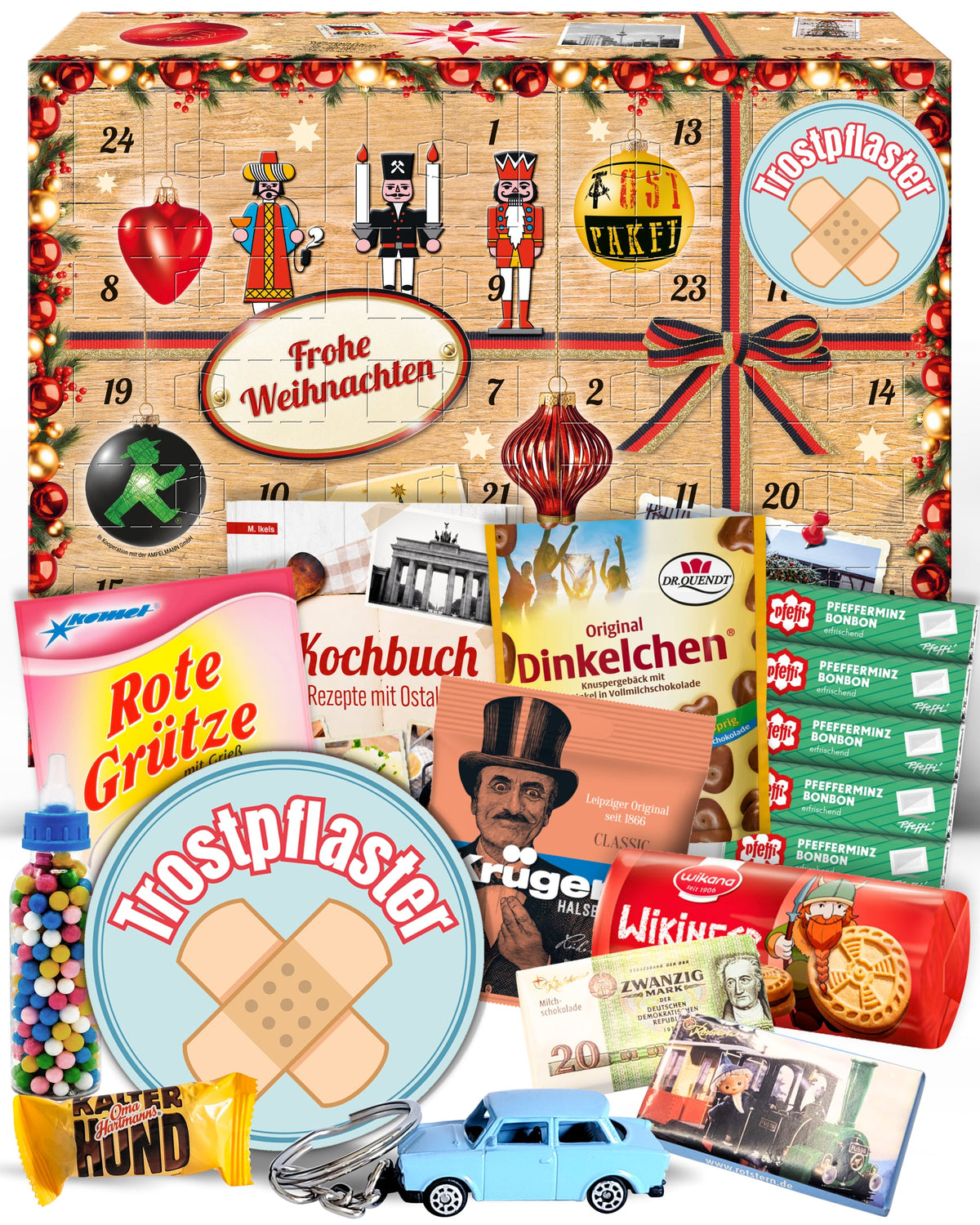 Trostpflaster - Ostalgie Adventskalender 2026 – 24 Erinnerungen & Kultprodukte mit Marken wie Viba, Halloren, Zetti, Komet & Pfeffi