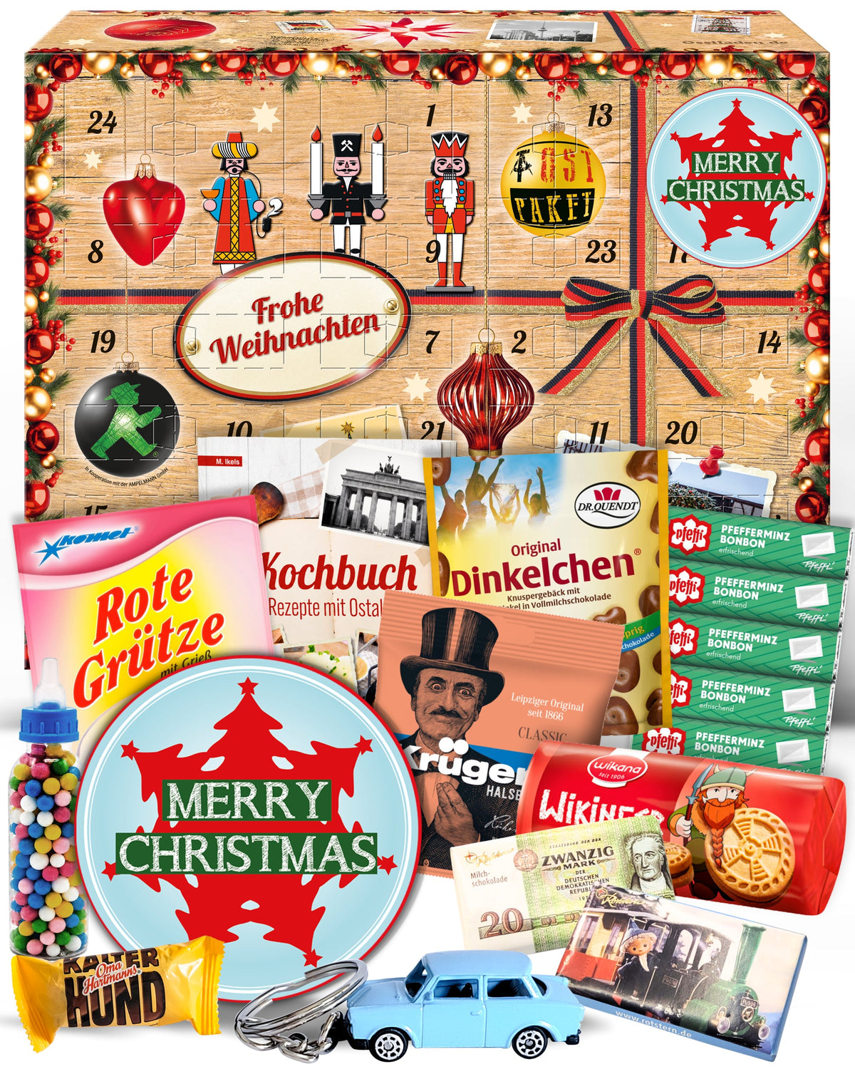 Weihnachtsbaum - Ostalgie Adventskalender 2026 – 24 Erinnerungen & Kultprodukte mit Marken wie Viba, Halloren, Zetti, Komet & Pfeffi