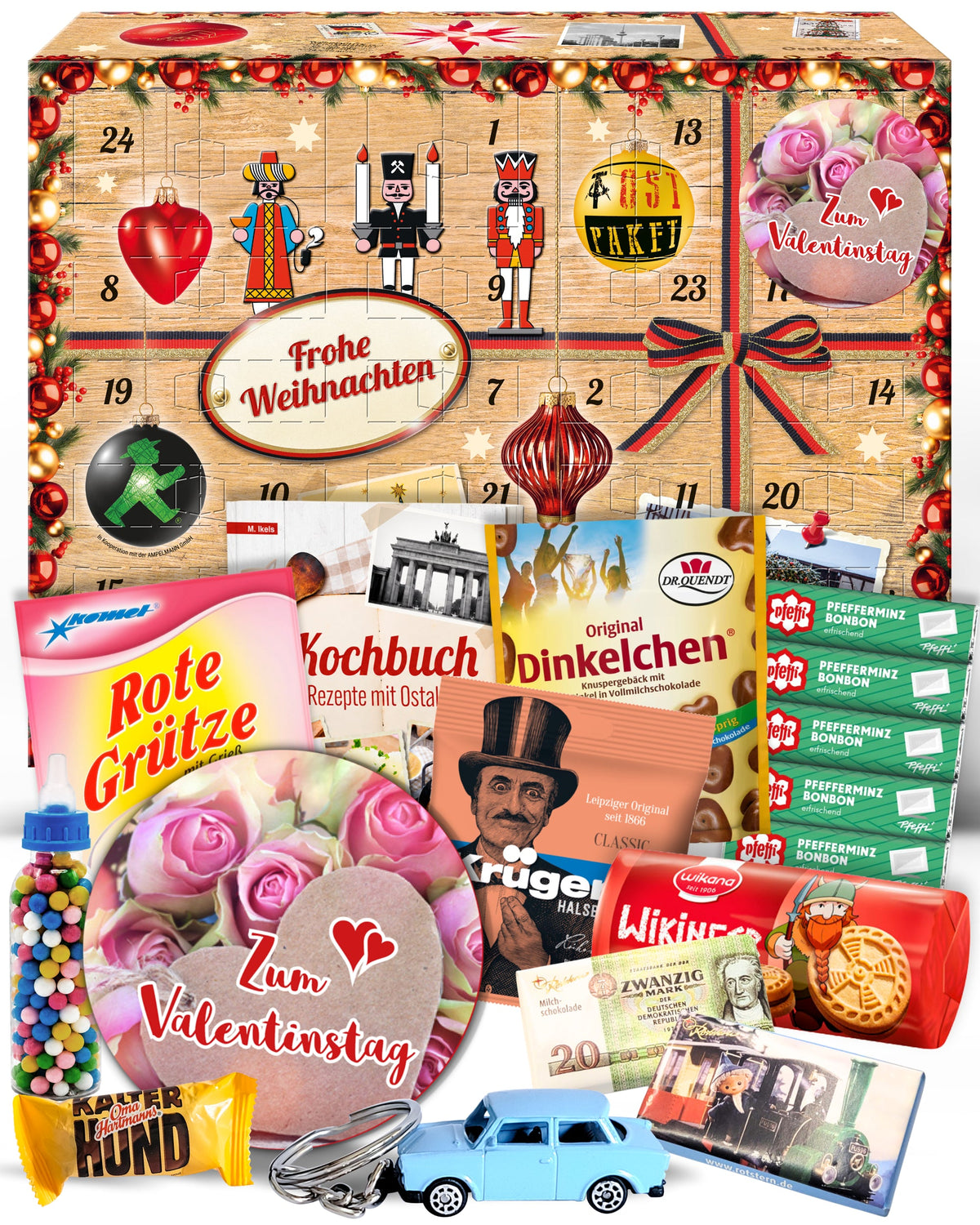 Zum Valentinstag - Ostalgie Adventskalender 2026 – 24 Erinnerungen & Kultprodukte mit Marken wie Viba, Halloren, Zetti, Komet & Pfeffi