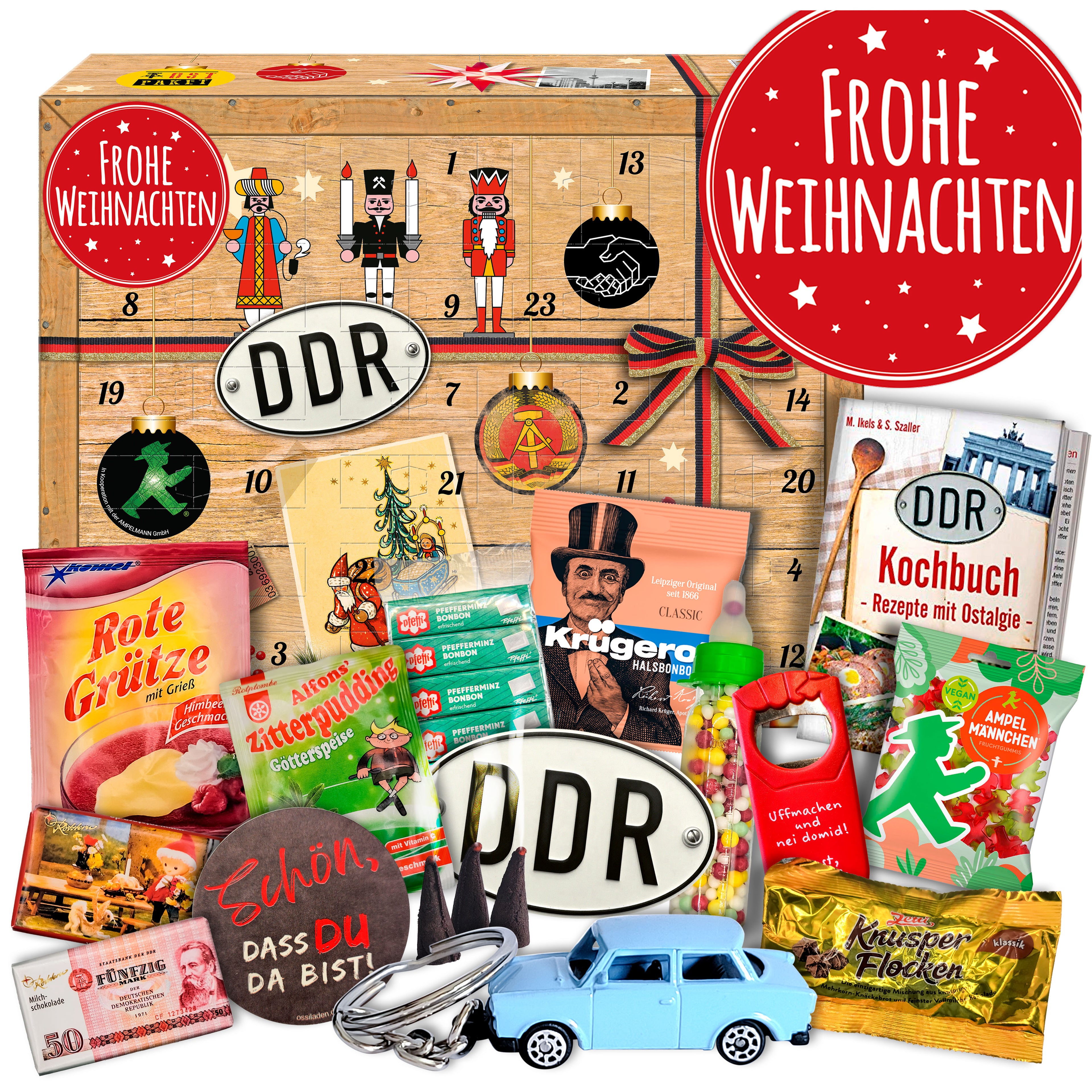 Frohe Weihnachten - DDR Adventskalender 2025 mit Kultartikeln von Zetti, Dr. Quendt, Komet & Pfeffi – 24 nostalgische Überraschungen für Ostalgie-Fans