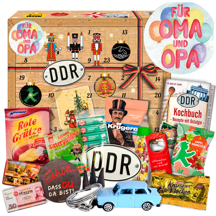 Für Oma & Opa - DDR Adventskalender 2025 mit Kultartikeln von Zetti, Dr. Quendt, Komet & Pfeffi – 24 nostalgische Überraschungen für Ostalgie-Fans