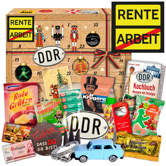Rente - DDR Adventskalender 2025 mit Kultartikeln von Zetti, Dr. Quendt, Komet & Pfeffi – 24 nostalgische Überraschungen für Ostalgie-Fans