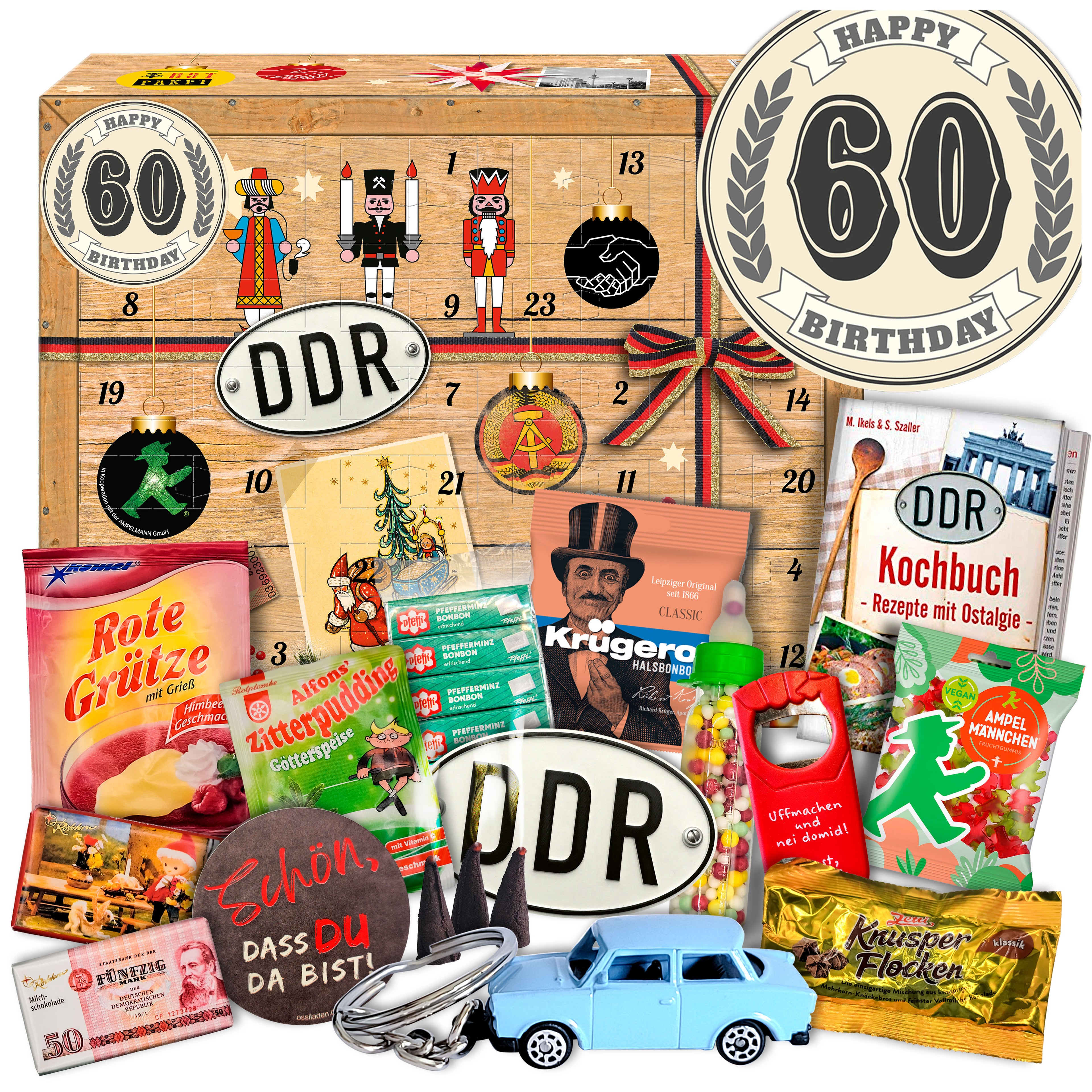 60. Geburtstag - Ossi Adventskalender 2025 mit Kultartikeln von Zetti, Dr. Quendt, Komet & Pfeffi – 24 nostalgische Überraschungen für Ostalgie-Fans