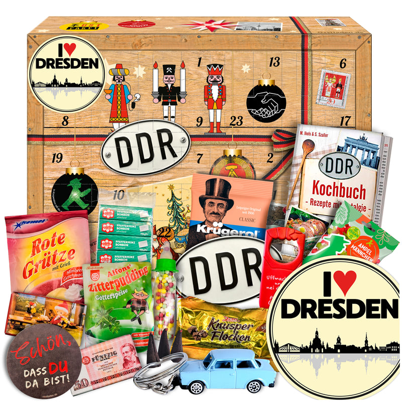 I Love Dresden - DDR Adventskalender 2025 mit Kultartikeln von Zetti, Dr. Quendt, Komet & Pfeffi – 24 nostalgische Überraschungen für Ostalgie-Fans