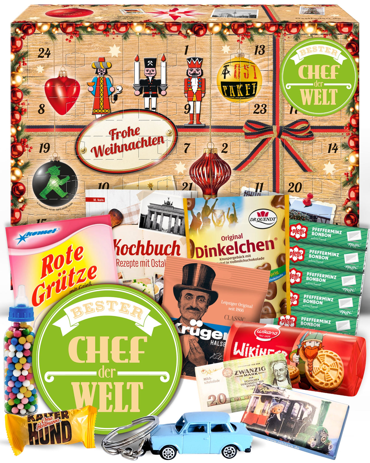 Bester Chef - Ostalgie Adventskalender 2026 – 24 Erinnerungen & Kultprodukte mit Marken wie Viba, Halloren, Zetti, Komet & Pfeffi