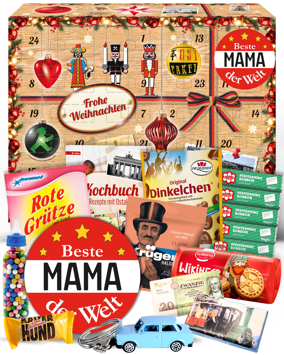 Beste Mama der Welt - Ostalgie Adventskalender 2026 – 24 Erinnerungen & Kultprodukte mit Marken wie Viba, Halloren, Zetti, Komet & Pfeffi