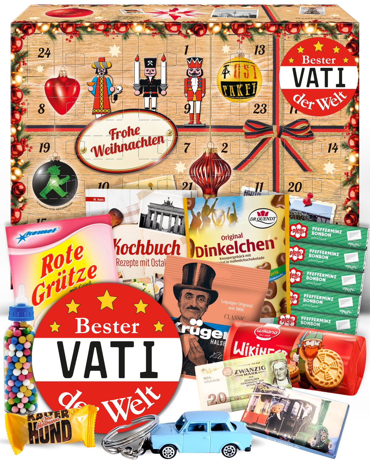Bester Vati der Welt - Ostalgie Adventskalender 2026 – 24 Erinnerungen & Kultprodukte mit Marken wie Viba, Halloren, Zetti, Komet & Pfeffi
