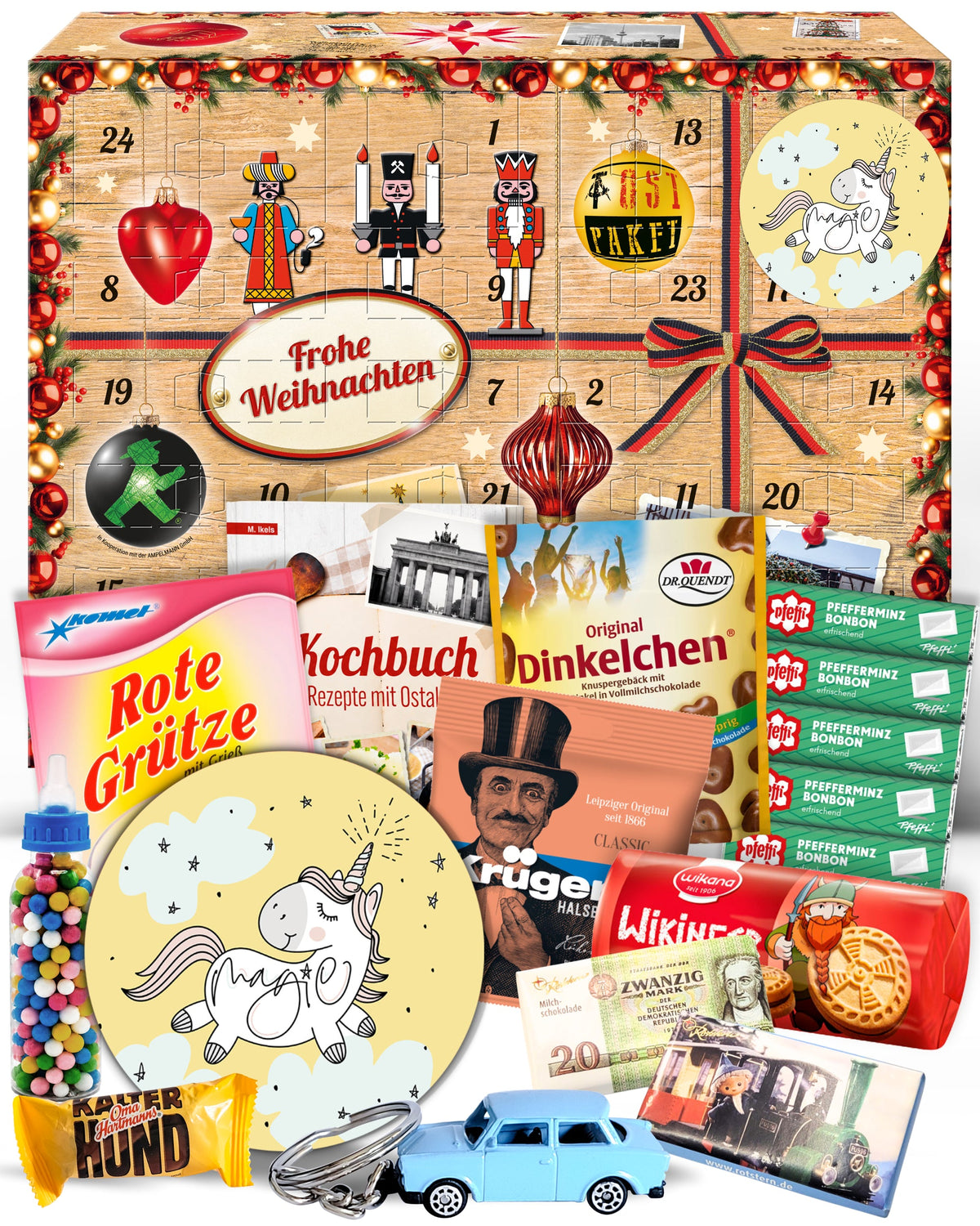 Einhorn - Ostalgie Adventskalender 2026 – 24 Erinnerungen & Kultprodukte mit Marken wie Viba, Halloren, Zetti, Komet & Pfeffi