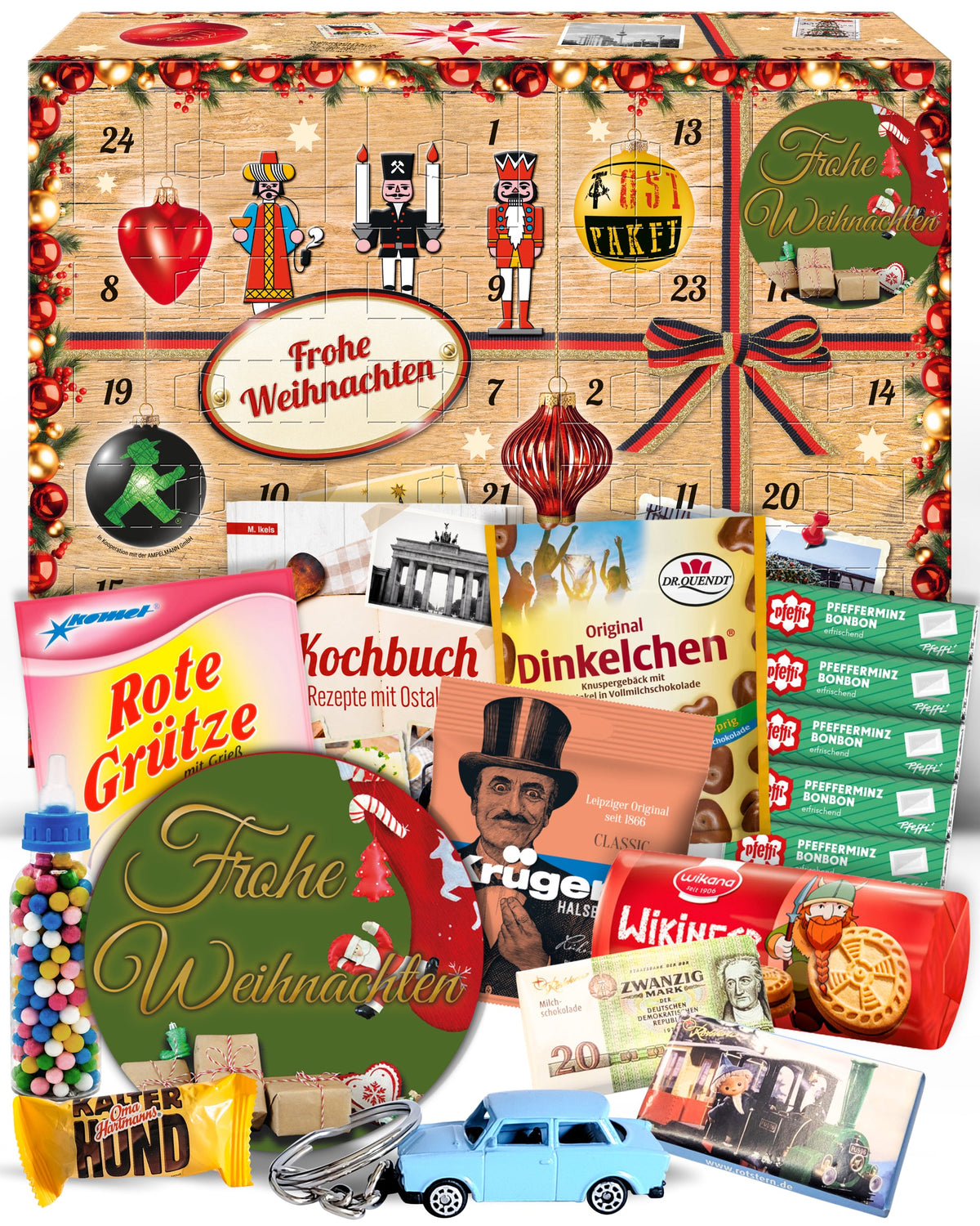 Frohe Weihnachten - Ostalgie Adventskalender 2026 – 24 Erinnerungen & Kultprodukte mit Marken wie Viba, Halloren, Zetti, Komet & Pfeffi