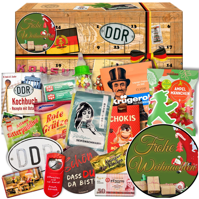 Frohe Weihnachten - Adventskalender DDR 2025 mit Kultartikeln von Zetti, Dr. Quendt, Komet & Pfeffi – 24 nostalgische Überraschungen für Ostalgie-Fans