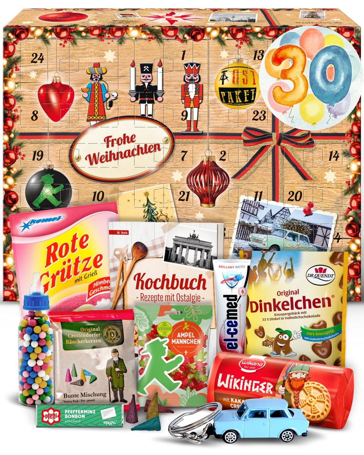Zum 30. Geburtstag - Ostalgie Adventskalender 2026 – 24 Erinnerungen & Kultprodukte mit Marken wie Viba, Halloren, Zetti, Komet & Pfeffi