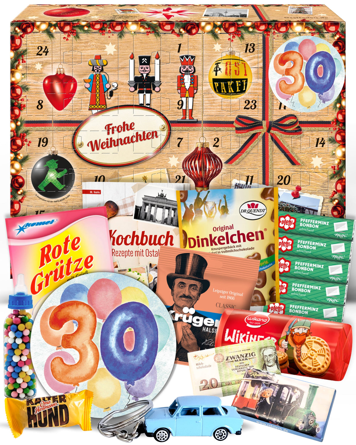 Zum 30. Geburtstag - Ostalgie Adventskalender 2026 – 24 Erinnerungen & Kultprodukte mit Marken wie Viba, Halloren, Zetti, Komet & Pfeffi