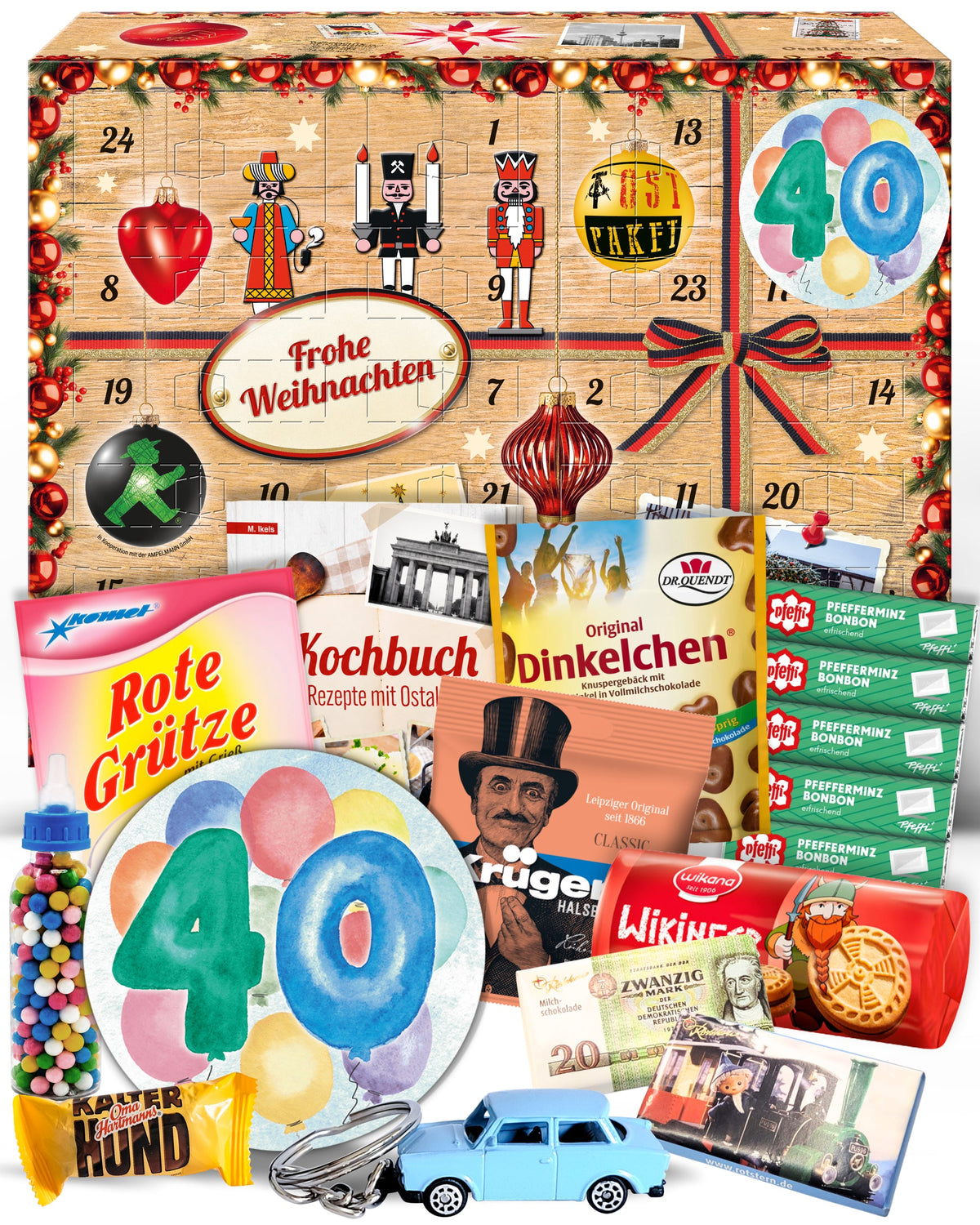 Zum 40. Geburtstag - Adventskalender 2025 mit Kultartikeln von Zetti, Dr. Quendt, Komet & Pfeffi – 24 nostalgische Überraschungen für Ostalgie-Fans