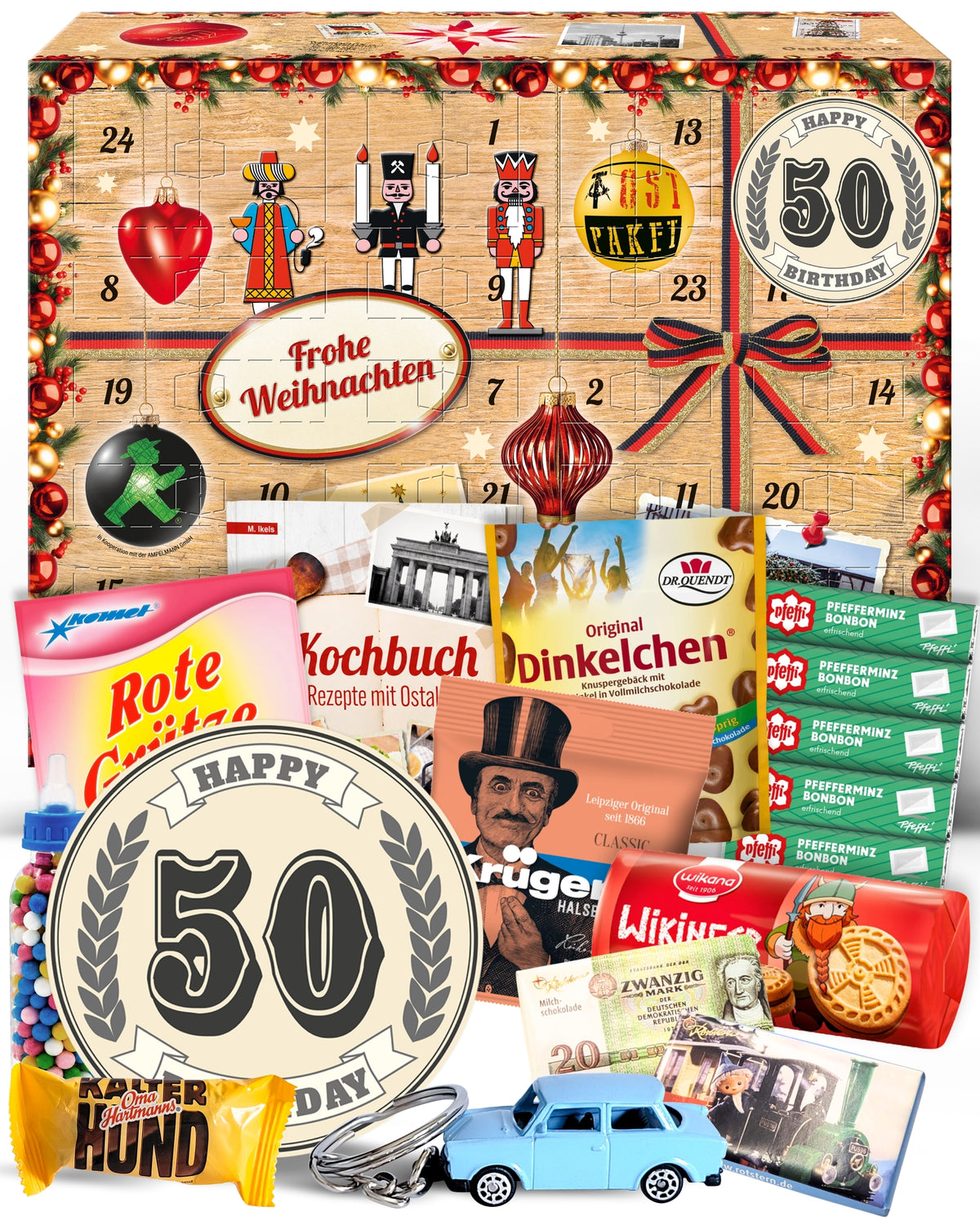 50. Geburtstag - Ostalgie Adventskalender 2026 – 24 Erinnerungen & Kultprodukte mit Marken wie Viba, Halloren, Zetti, Komet & Pfeffi