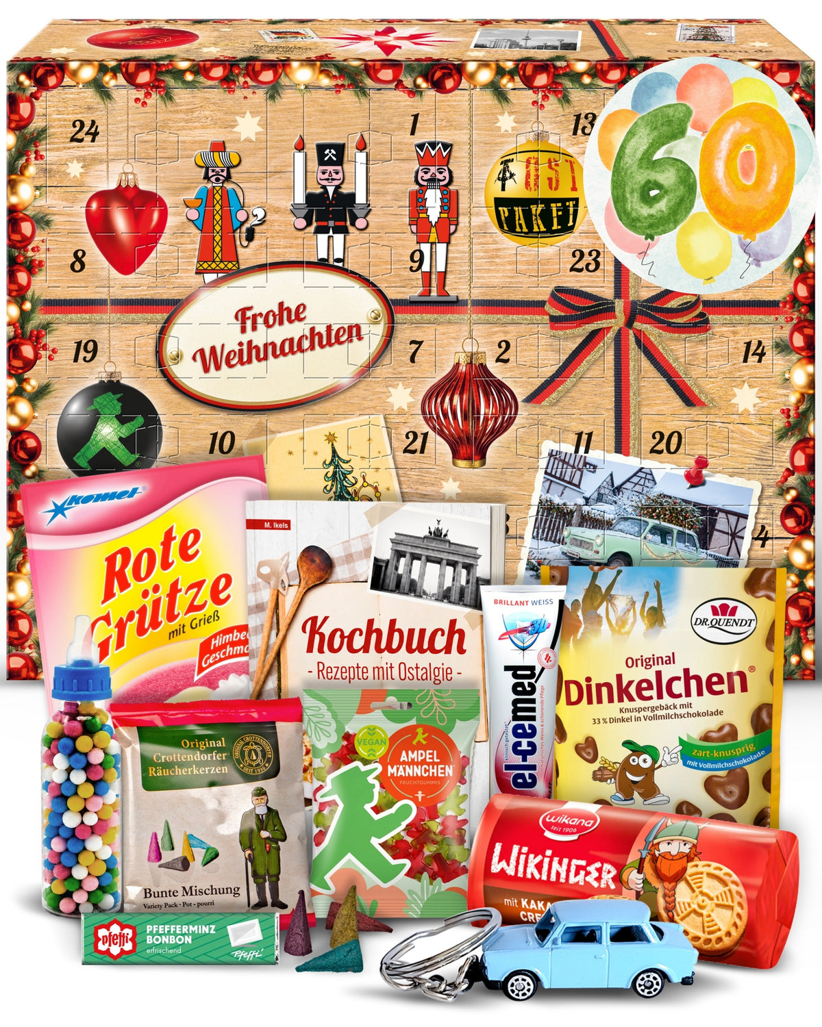 Zum 60. Geburtstag - Ossi Adventskalender 2026 mit Kultartikeln von Zetti, Dr. Quendt, Komet & Pfeffi – 24 nostalgische Überraschungen für Ostalgie-Fans