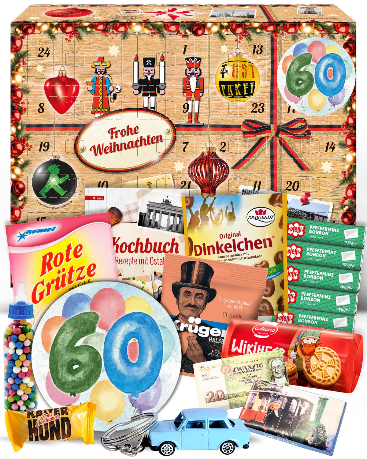 Zum 60. Geburtstag - Ossi Adventskalender 2026 mit Kultartikeln von Zetti, Dr. Quendt, Komet & Pfeffi – 24 nostalgische Überraschungen für Ostalgie-Fans