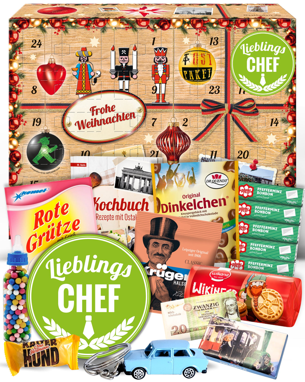 Lieblings Chef - Ostalgie Adventskalender 2026 – 24 Erinnerungen & Kultprodukte mit Marken wie Viba, Halloren, Zetti, Komet & Pfeffi