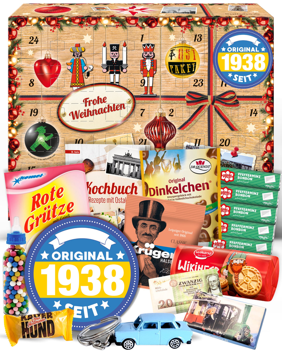 Original seit 1938 - Ostalgie Adventskalender 2026 – 24 Erinnerungen & Kultprodukte mit Marken wie Viba, Halloren, Zetti, Komet & Pfeffi
