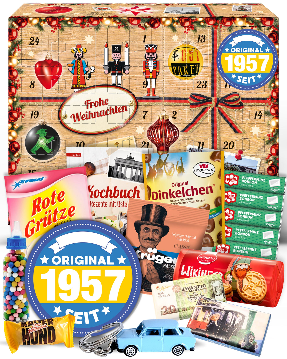 Original seit 1957 - Ostalgie Adventskalender 2026 – 24 Erinnerungen & Kultprodukte mit Marken wie Viba, Halloren, Zetti, Komet & Pfeffi