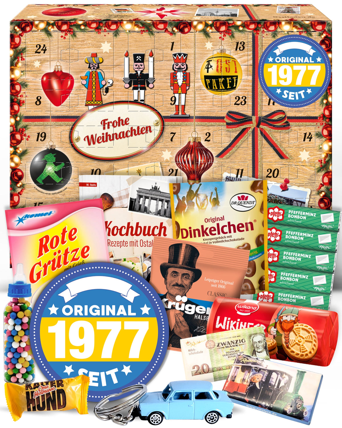 Original seit 1977 - Ostalgie Adventskalender 2026 – 24 Erinnerungen & Kultprodukte mit Marken wie Viba, Halloren, Zetti, Komet & Pfeffi