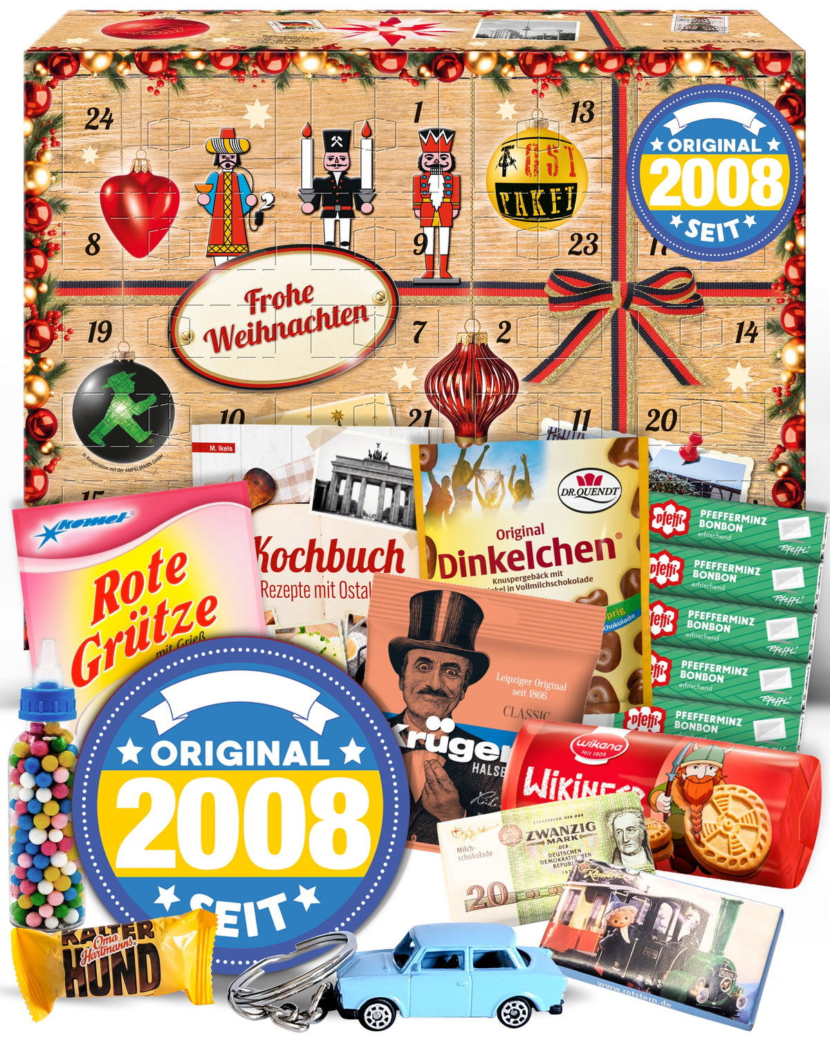 Original seit 2008 - Ostalgie Adventskalender 2026 – 24 Erinnerungen & Kultprodukte mit Marken wie Viba, Halloren, Zetti, Komet & Pfeffi
