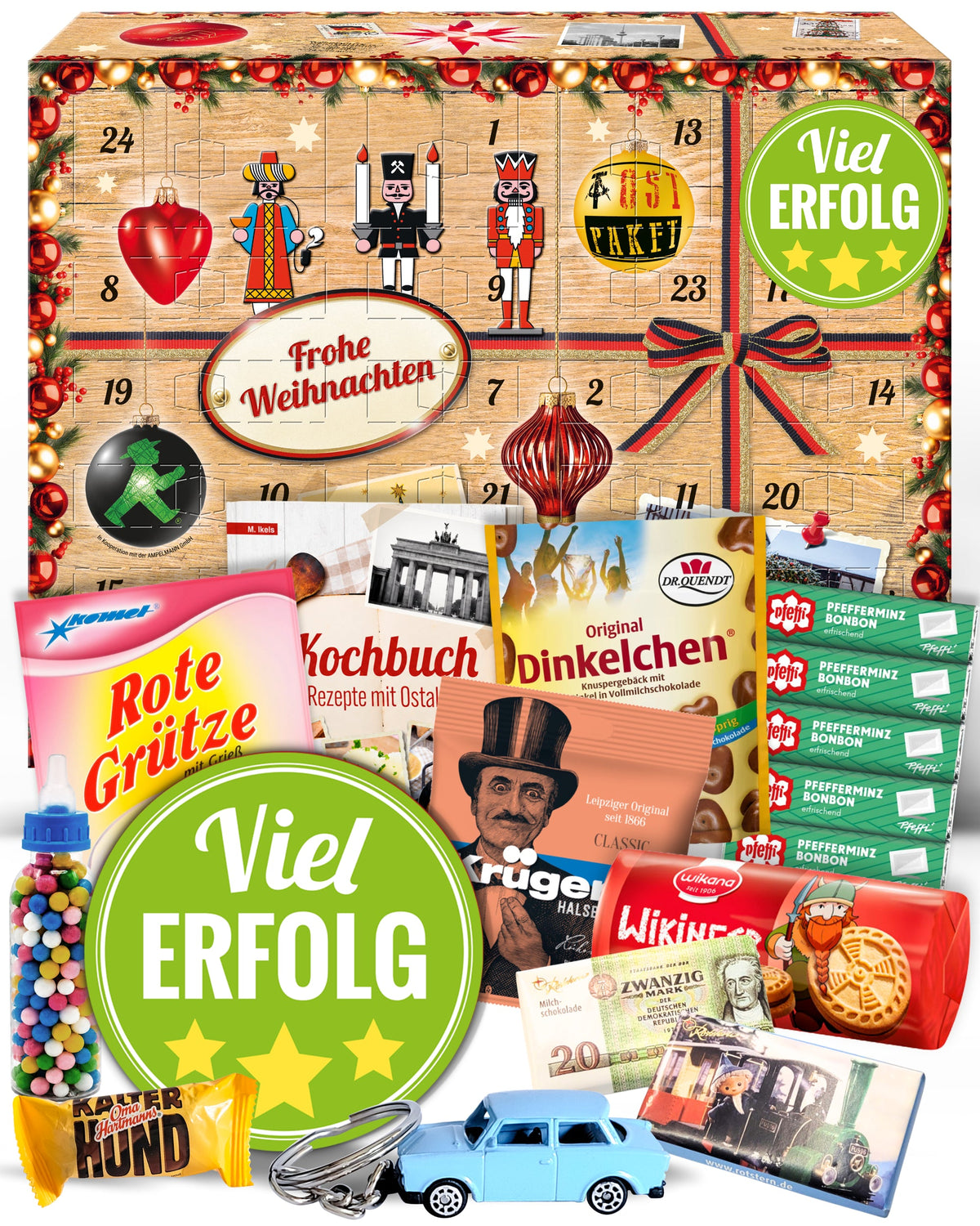 Viel Erfolg - Ostalgie Adventskalender 2026 – 24 Erinnerungen & Kultprodukte mit Marken wie Viba, Halloren, Zetti, Komet & Pfeffi