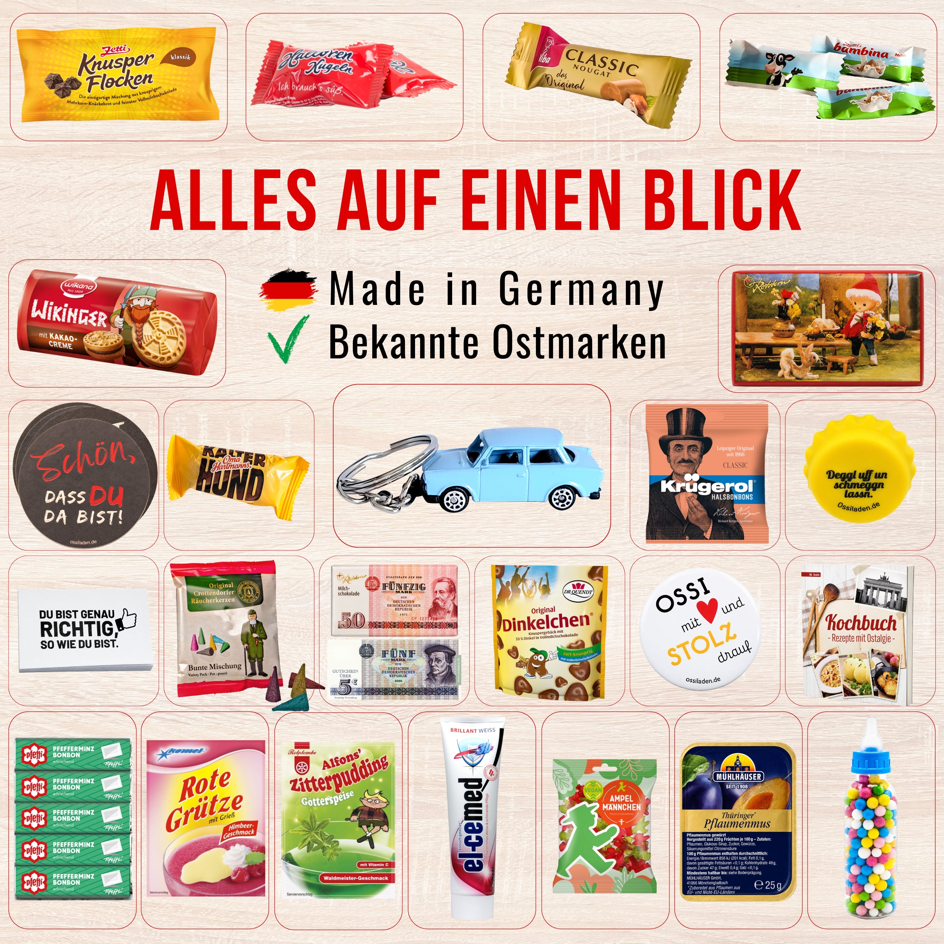 Ostalgie Adventskalender 2026 – 24 Erinnerungen & Kultprodukte mit Marken wie Viba, Halloren, Zetti, Komet & Pfeffi