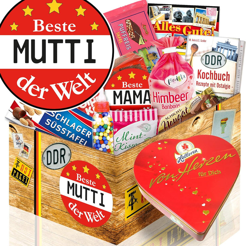 Geschenkbox "DDR Süßigkeiten Box" Beste Mutti der Welt mit Herzpralinen