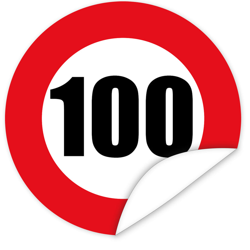 Aufkleber-Zahl-100-Motiv-Verkehrsschild
