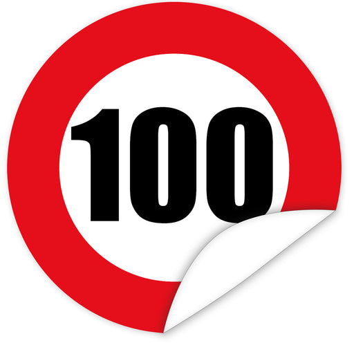 Aufkleber-Zahl-100-Motiv-Verkehrsschild