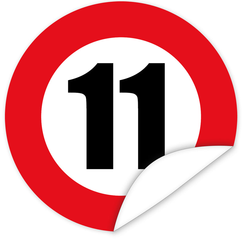 Aufkleber-Zahl-11-Motiv-Verkehrsschild