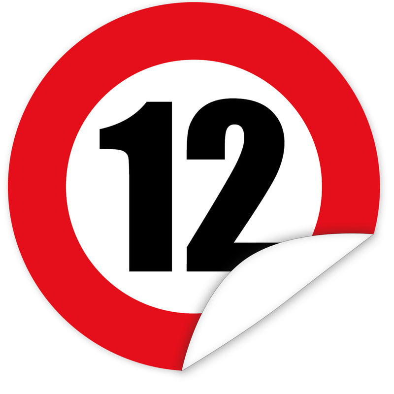 Aufkleber-Zahl-12-Motiv-Verkehrsschild
