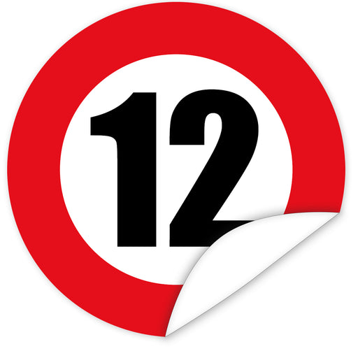 Aufkleber-Zahl-12-Motiv-Verkehrsschild