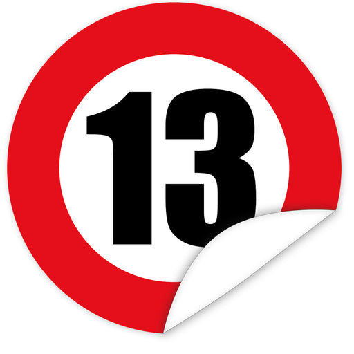 Aufkleber-Zahl-13-Motiv-Verkehrsschild