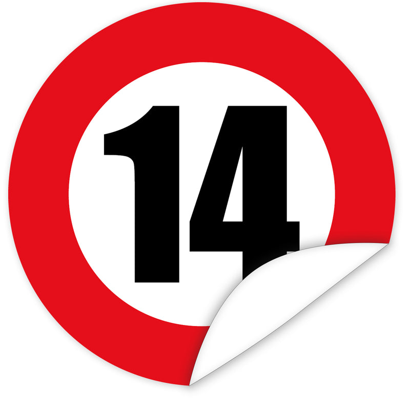Aufkleber-Zahl-14-Motiv-Verkehrsschild