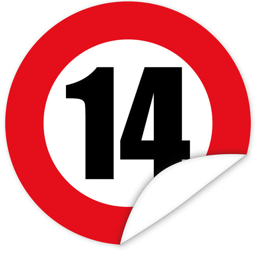 Aufkleber-Zahl-14-Motiv-Verkehrsschild