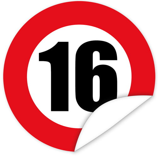 Aufkleber-Zahl-16-Motiv-Verkehrsschild