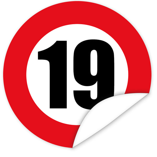 Aufkleber-Zahl-19-Motiv-Verkehrsschild