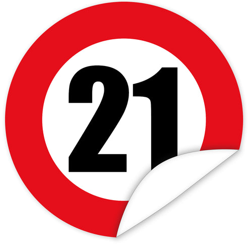 Aufkleber-Zahl-21-Motiv-Verkehrsschild