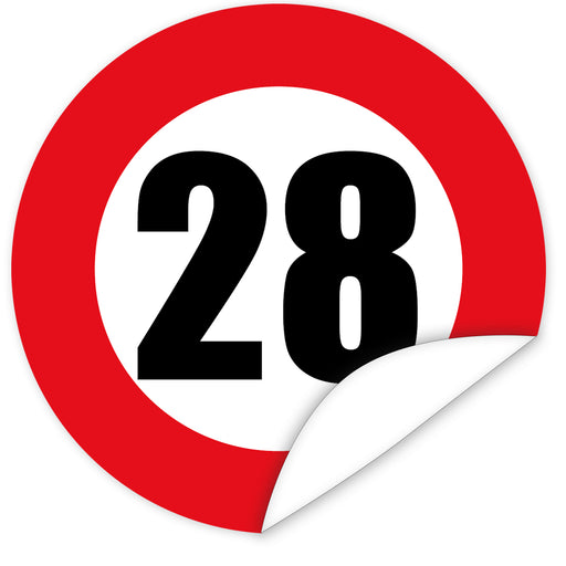 Aufkleber-Zahl-28-Motiv-Verkehrsschild