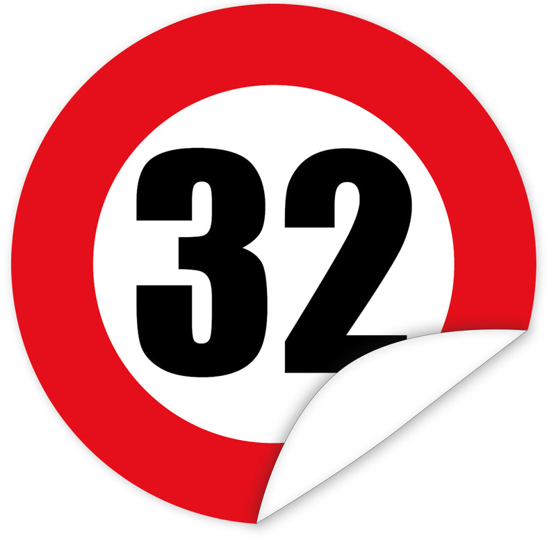 Aufkleber-Zahl-32-Motiv-Verkehrsschild