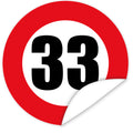 Aufkleber-Zahl-33-Motiv-Verkehrsschild
