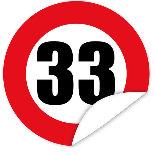 Aufkleber-Zahl-33-Motiv-Verkehrsschild