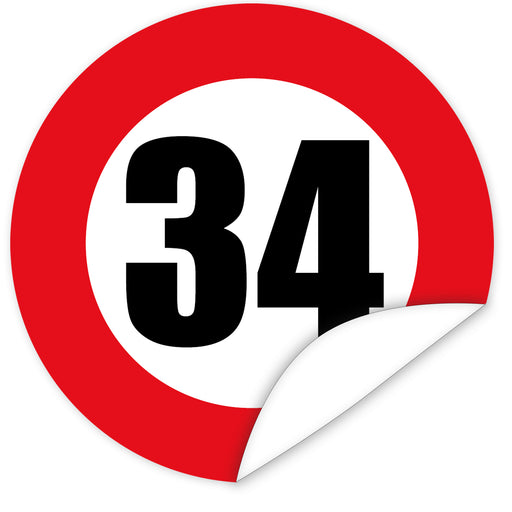 Aufkleber-Zahl-34-Motiv-Verkehrsschild