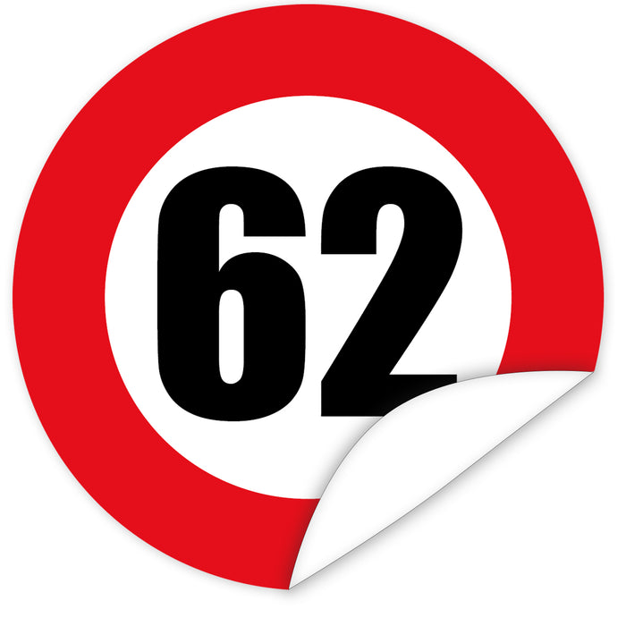 Aufkleber-Zahl-62-Motiv-Verkehrsschild