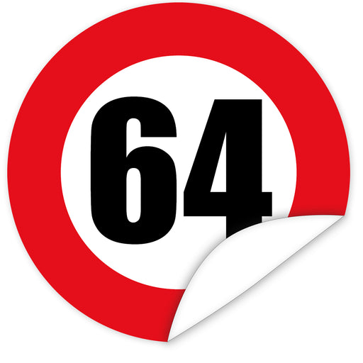Aufkleber-Zahl-64-Motiv-Verkehrsschild