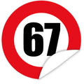 Aufkleber-Zahl-67-Motiv-Verkehrsschild